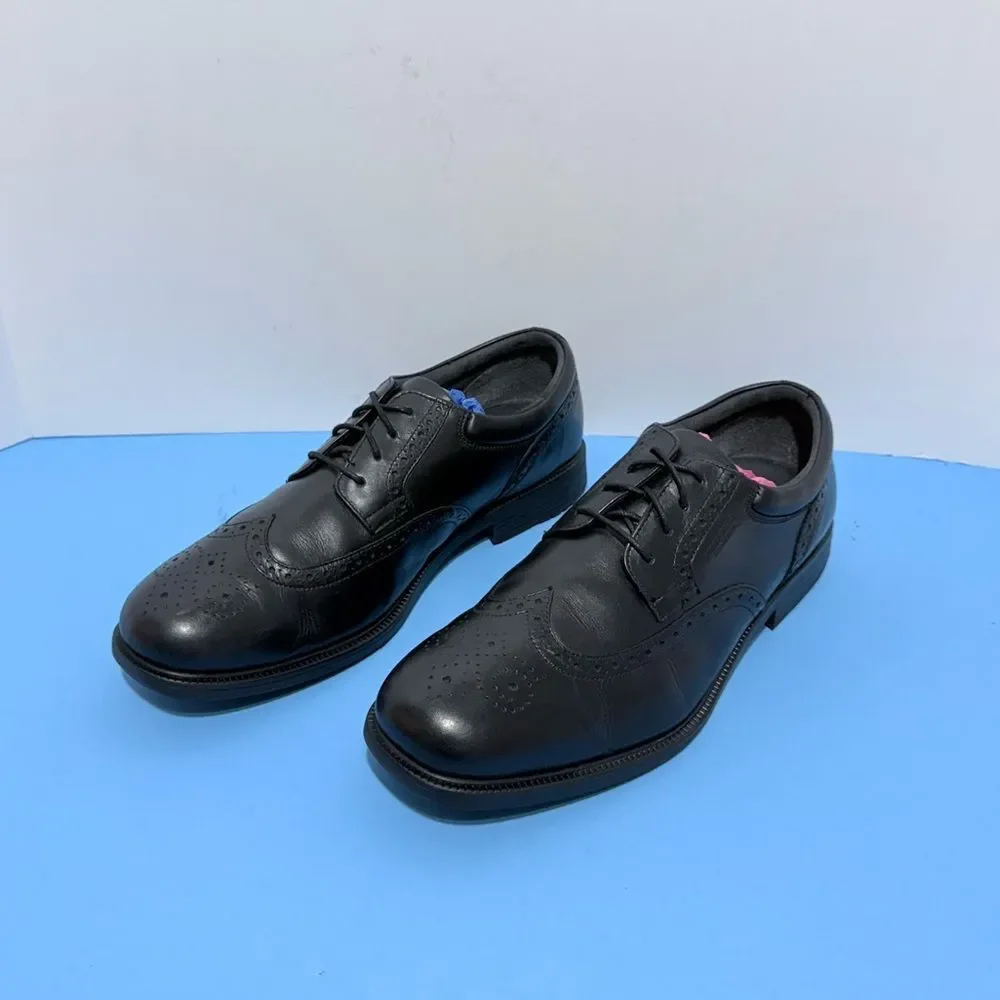 Rockport Men’s Wingtip Oxford Shoes – Black Leather, Waterproof, Size 12”
